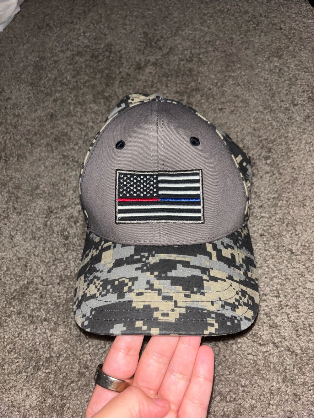 Gray Thin Blue and Red Line Police Firefighter Camo Baseball Cap Adjustable Hat